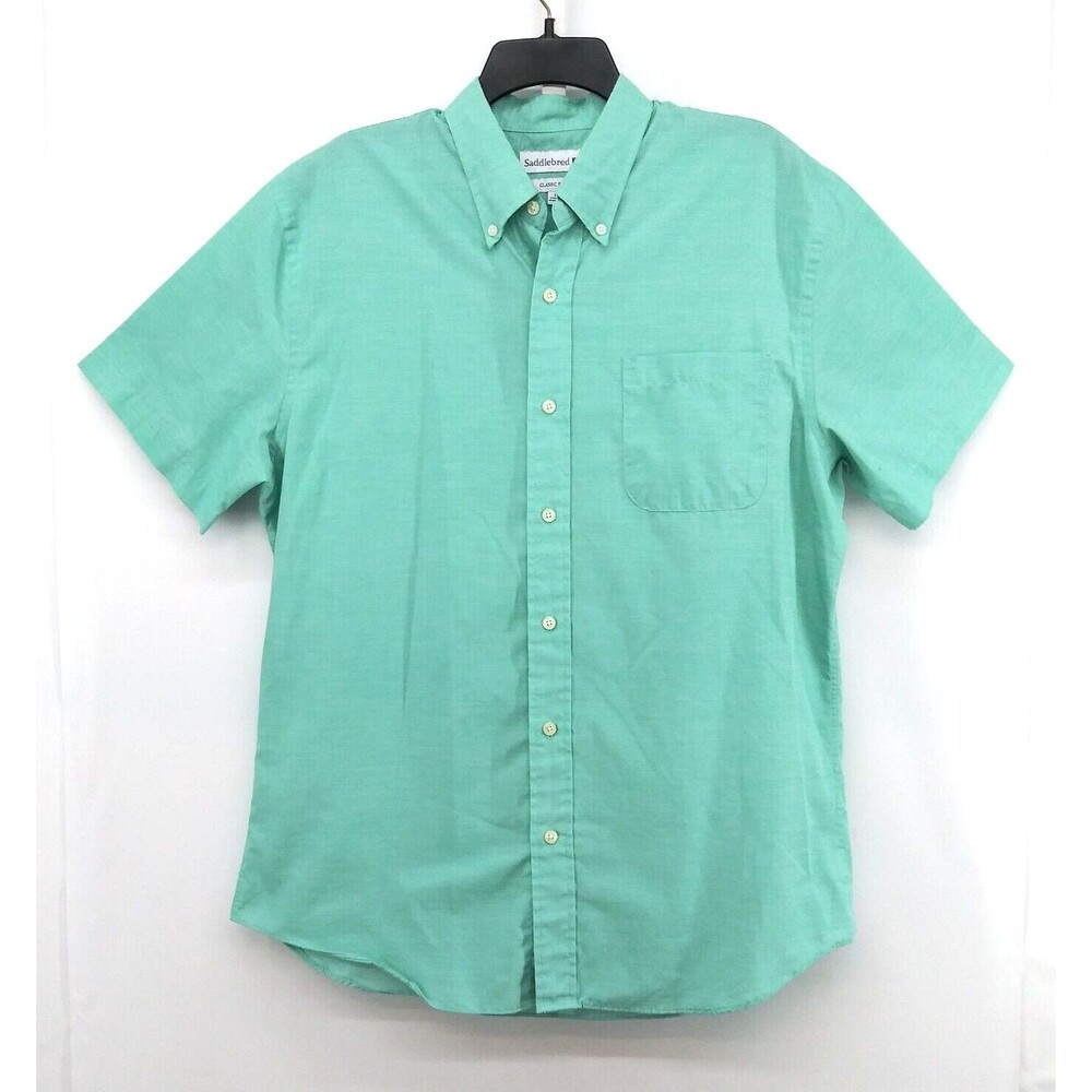 Saddlebred Shirt Mens Size L Blue Green Short Sleeve Casual Button Up